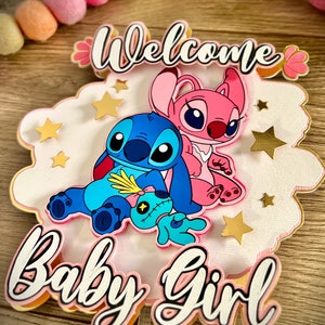 Stitch Cake topper, Stitch Baby shower Decor, Stitch personalized cake topper, welcome baby cake topper