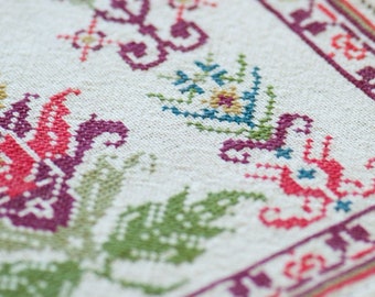 Mediterranean Floral Cross Stitch Kit or Pattern for Table Runner