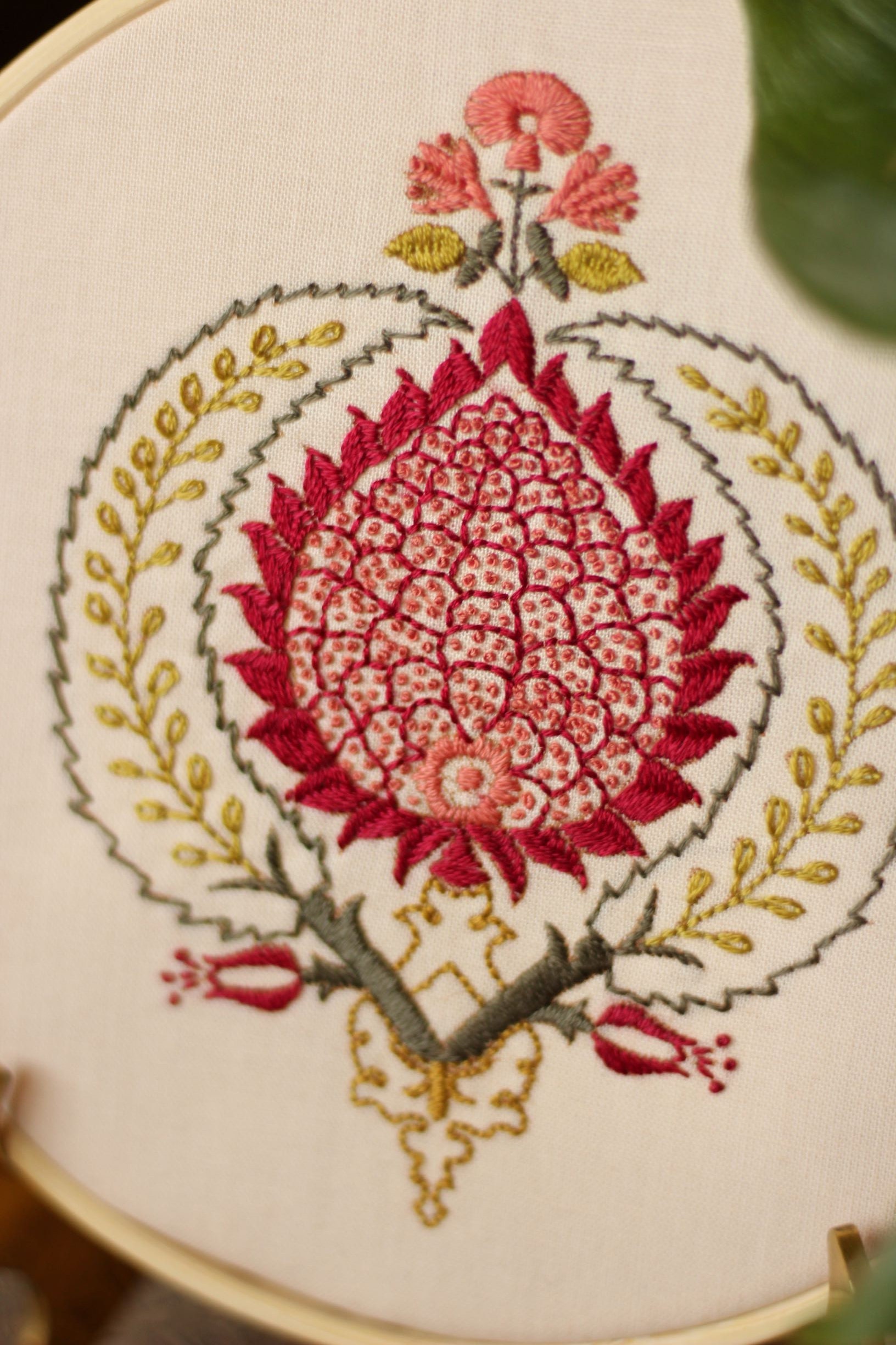 Peloponnesian Pomegranate embroidery hoop kit from Avlea Folk Etsy