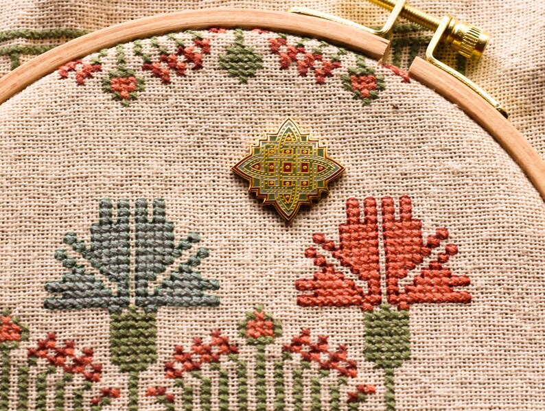 Enamel pin needleminder Knotwork by Avlea Folk Embroidery embroidery cross stitch notion tool image 3