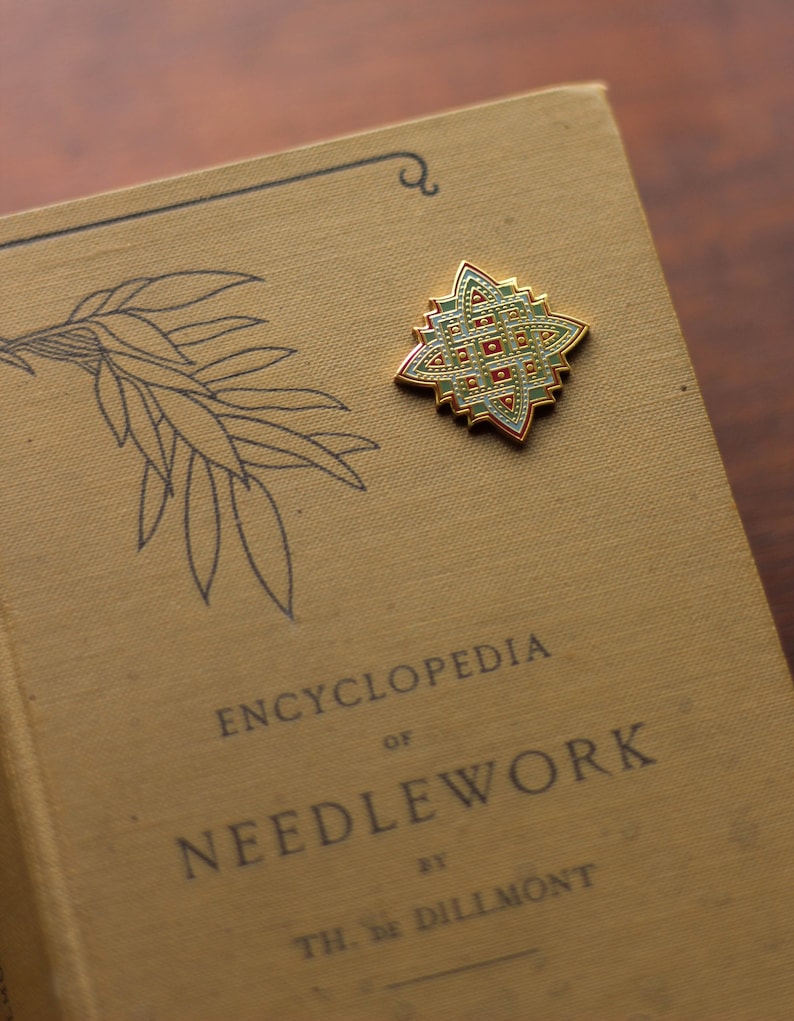 Enamel pin needleminder Knotwork by Avlea Folk Embroidery embroidery cross stitch notion tool image 1