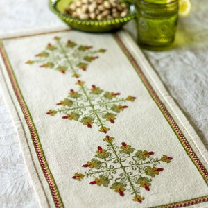 Cross stitch table runner kit authentic Greek fabric Rhodora by Avlea Folk Embroidery