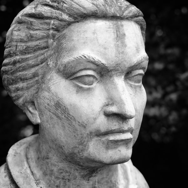 Gabriela Mistral | Nobel Laureate Poet Bust Sculpture Portrait | Chile South American Literature | Black & White Fine Art Photography