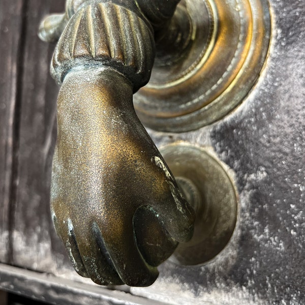 French Hand Knocker | Antique Brass Architectural Door Detail | Uzès France | Hotel Decor | Restaurant Decor | Fine Art