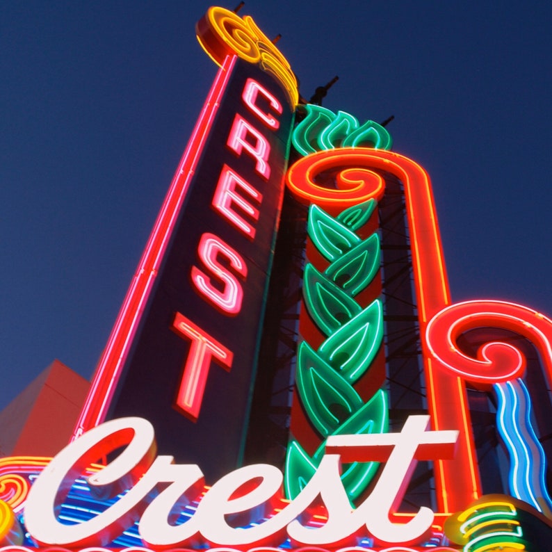 Crest Sacramento Neon Sign Art Deco Night Photography Etsy