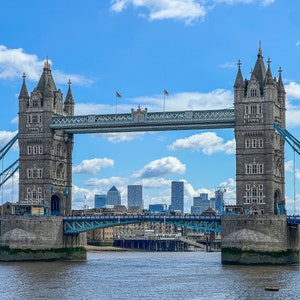 Tower Bridge and Canary Wharf | River Thames City of London England | Hotel Décor | Restaurant Décor | Europe Britain | Fine Art Photography