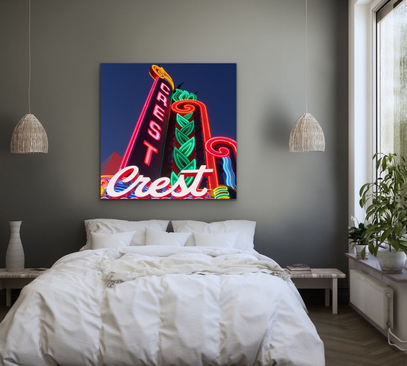 Crest Sacramento Neon Sign Art Deco Night Photography Etsy