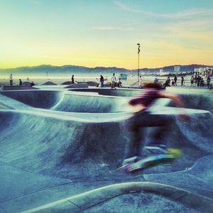 Venice Beach Skatepark | Skateboarder Skate | California Sunset Sky Santa Monica Los Angeles | Restaurant Décor | Hotel Décor