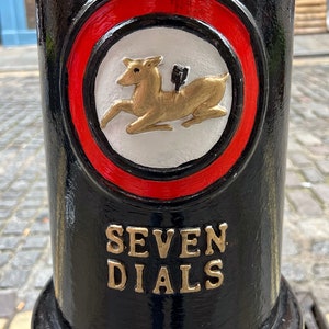 Seven Dials Bollard | London Covent Garden West End | England Britain Europe Street | Travel Photography | Restaurant Hotel Decor
