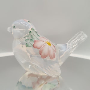 Fenton Bird - Rescue Me Vintage SE - Opalescent Flowers Hand Painted Art Glass Artist Signed