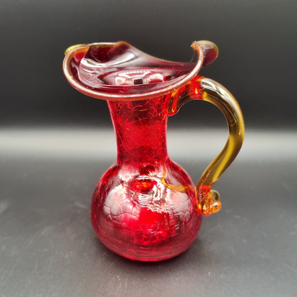 Blenko Amberina Crackle - Rescue Me Vintage SE - Mini-Pitcher  Handblown Red and Yellow Vintage Glass