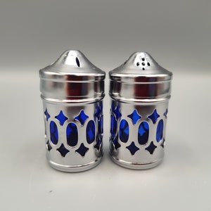 Cobalt Blue Glass and Silver - Rescue Me Vintage SE - Salt and Pepper Shakers, Silverplated, Vintage S&P, Blue Glass
