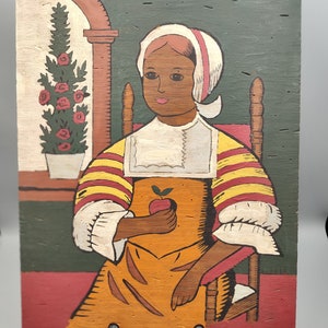 Vintage Dutch Girl Primitive Folk Art Painting on Wood - Rescue Me Vintage SE