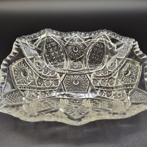 Indiana Glass Fruit Dessert Bowl - Rescue Me Vintage SE - Paneled Daisy & Finecut Clear Small Rectangular Pressed Early American 1905 Star