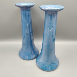 Paar 8 1/2 Zoll blaue Shofu Lusterware Kerzenhalter, Rettung mich Vintage SE, Made in Japan, Vintage Lusterware, Vintage Kerzenhalter