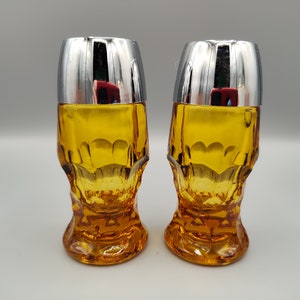 Art Deco Viking Glass Georgian Amber, Rescue Me Vintage SE,  Salt and Pepper Shaker Set, Amber Glass, Topaz Glass