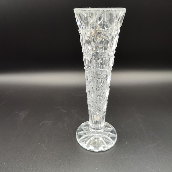 Indiana Glass, Royal Brighton - Rescue Me Vintage SE - 6 inch Bud Vase, Pressed Glass, Cane Design, Antique Glassware, American Glassware