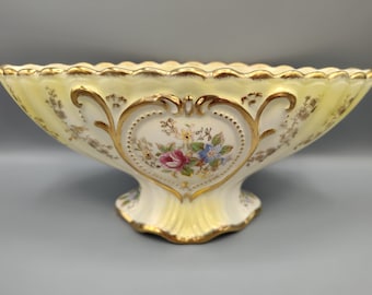 Antique Zapun China Centerpiece - Rescue Me Vintage SE - Signed Hand Painted Oval Centerpiece Antique Formal Dining Flowers Gold Accent