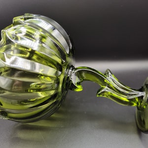 Indiana Glass Lotus Blossom - Rescue Me Vintage SE - Avocado Green Round Compote Discontinued Vintage Glass MCM Candy Dish Collectable Glass