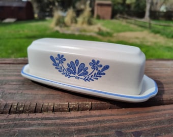 Pfaltzgraff Yorktowne 1/4 Lb Covered Butter Dish - Rescue Me Vintage SE - Blue Floral, Stoneware, Country Kitchen, Blue and White