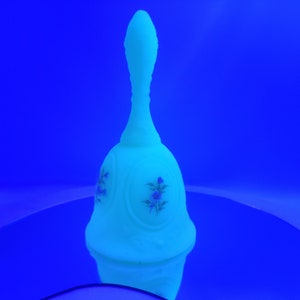 Uranium Custard Satin Fenton Bell - Rescue Me Vintage SE - 6 3/4 x 3 1/2 inch Hand painted and signed Vintage Glass