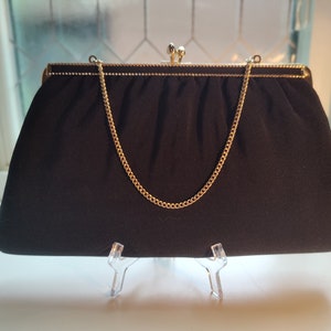Vintage Black Clutch Bag with Gold Chain - Rescue Me Vintage SE - H L Harry Levine Evening Bag Vintage Hollywood Purse Handbag