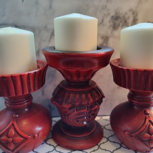 Set of 4 Haeger Red Large Ceramic Candle Holder USA - Rescue Me Vintage SE - Mid Century Modern 1960s 1970s Décor Vintage