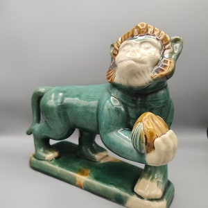 Rare Majolica Monkey - Rescue Me Vintage SE - Figurine Green Body holding Coconut