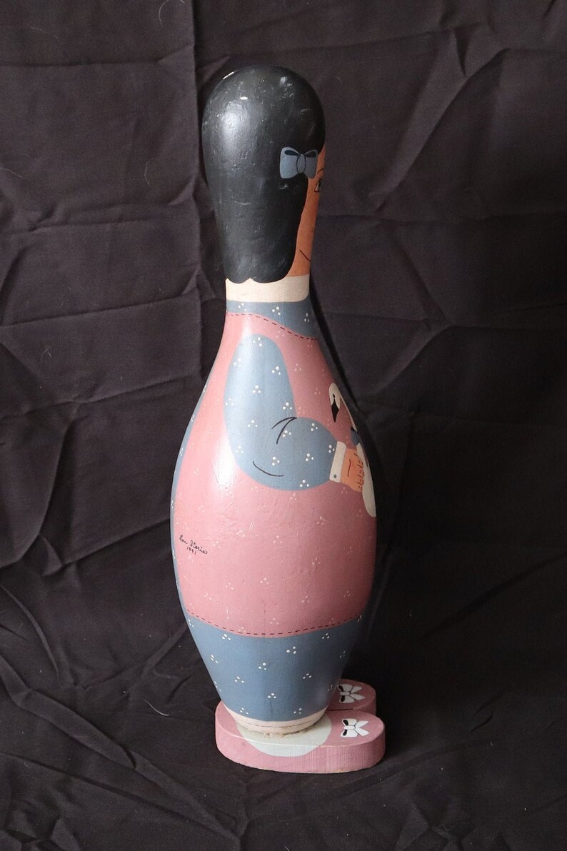 1991 Hand Painted Bowling Pin Lady Bowling Pin Art Artist Etsy