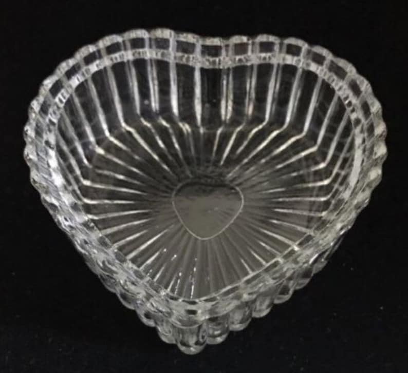Vintage Crystal Heart-shaped Trinket Box with Heavy Silver Plated Lid