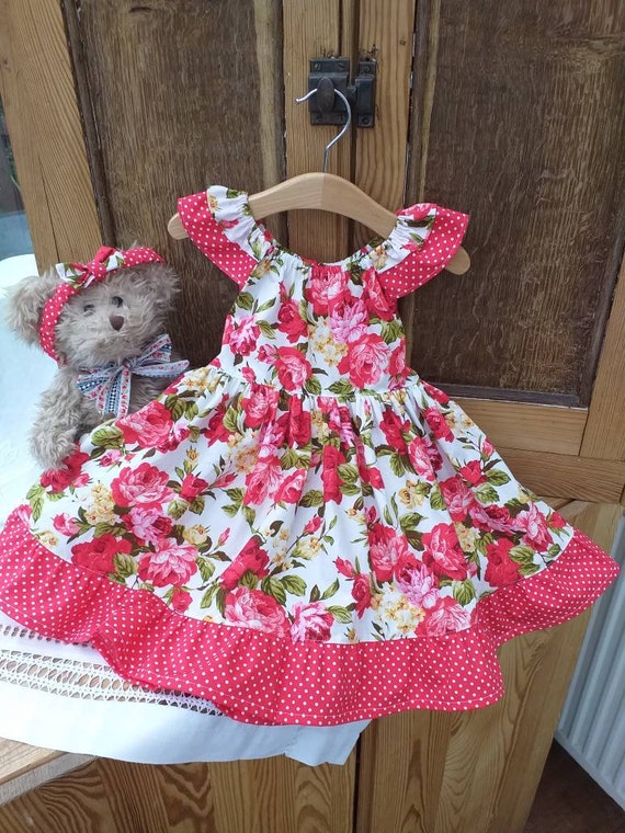 Handmade Girl Bear With Floral Dress and Bloomers