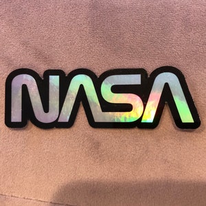 NASA Holographic Iridescent sticker decal worm logo galaxy metallic shiny reflective