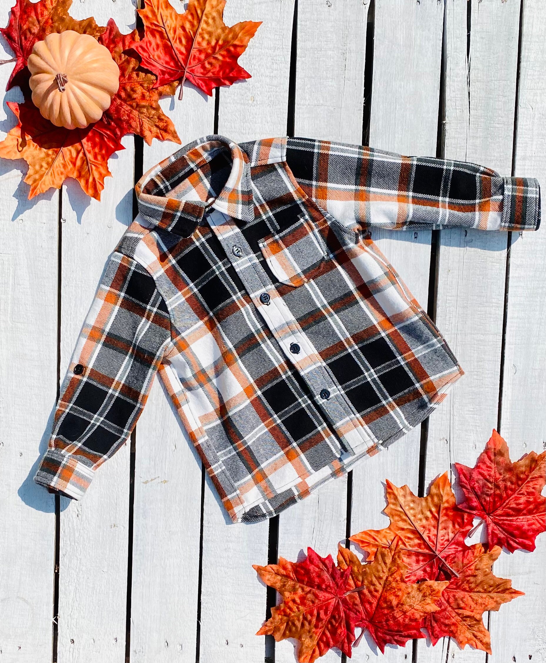 toddler boy orange plaid shirt