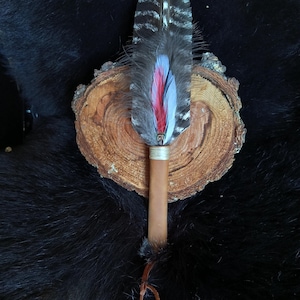 Ceremonial Smudge fan, turkey wing fan, deer antler, meditation, ritual, prayer fan ,spiritual fan.