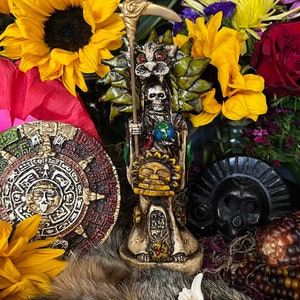 Santa Muerte Azteca Statue + 24K Gold + Baptized + Fixed + Made in Mexico