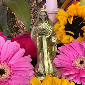 Santa Muerte Dorada Statue + Money + Luck + Business Elevation + Gold + Justicia + Justice  + Baptized + Fixed + Made in Mexico