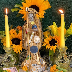 Santa Muerte Dorada Statue + 12” + Fixed and Baptized on Feast Day + 24K Gold