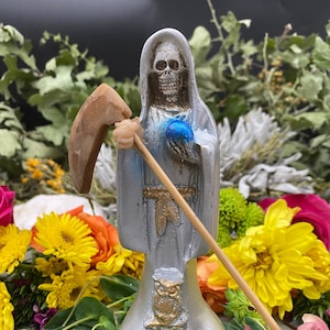 Santa Muerte Plata/Silver Statue + Baptized + Fixed + Made in Mexico + Money + Working with the Moon + Luck