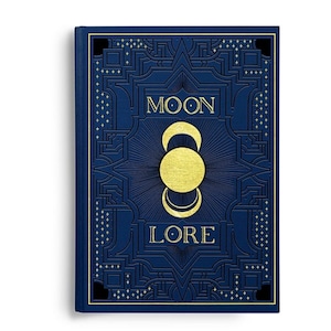 May include: A navy blue hardcover book with a gold embossed design featuring a moon and the words "MOON LORE".