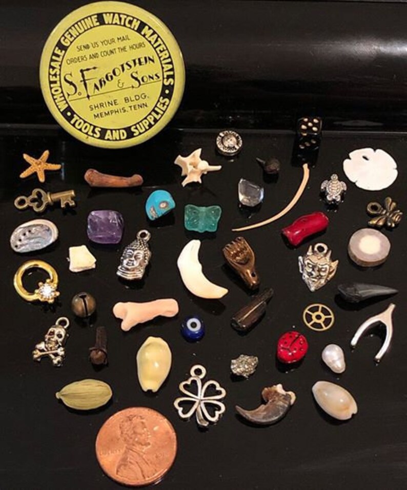 Medium Vintage Fargostein Tinned Travel Bone, Shell, and Trinket Divination Collection (40 Pieces) image 1