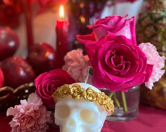 Buy Skull Candle With Metallic Roses Hand Painted Online in