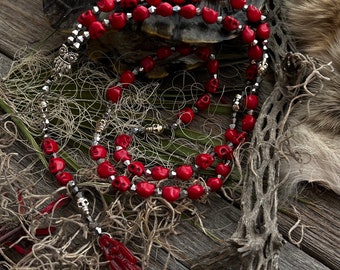 Santa Muerte Roja Rosary de Hilo + Love + Passion + Domination + Money + Blessed + Handcrafted + Rosario