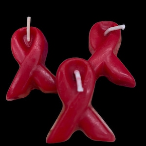 Four HIV/AIDS Awareness Red Ribbon Candles in Gift Box