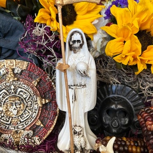 Santa Muerte Blanca Statue + Baptized + 24K Gold + Blessed + Fixed + Made in Mexico