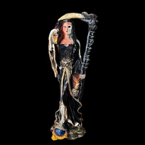 Santa Muerte Negra Encarnada Statue + Incarnate + 24K Gold + Baptized + Fixed + Made in Mexico