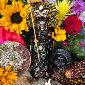 Santa Muerte Azteca Statue + 24K Gold + Baptized + Fixed + Made in Mexico + Aztek