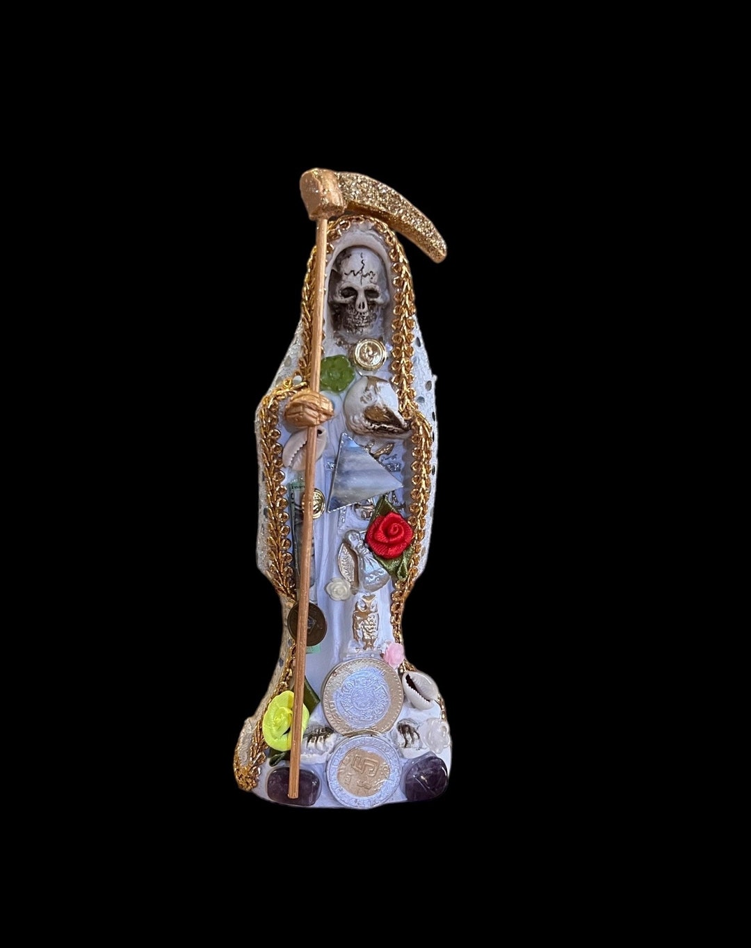Santa Muerte Blanca Statue Green 24K Gold Baptized Fixed Made santa-muerte-blanca-statue-green-24k-gold-baptized-fixed-made