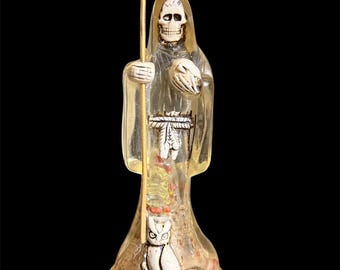 Estatua transparente y clara de Santa Muerte + Paz + Purificación + Bautizada + Bendecida + Reparada + Hecha en México