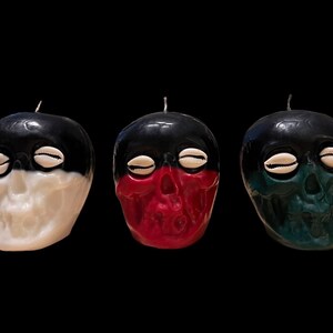 Two-Tone Skull Candle with Cowrie Eyes + Reversing + Uncrossing + Elegua + Papa Legba in New Orleans Voodoo + Esu + Desenvolvimiento