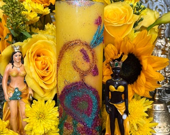 Oshun Hand-Carved Candle + 24K Gold + Ochun + Orisha + Santeria + Ifa + Yoruba + Lukumi + Santerismo